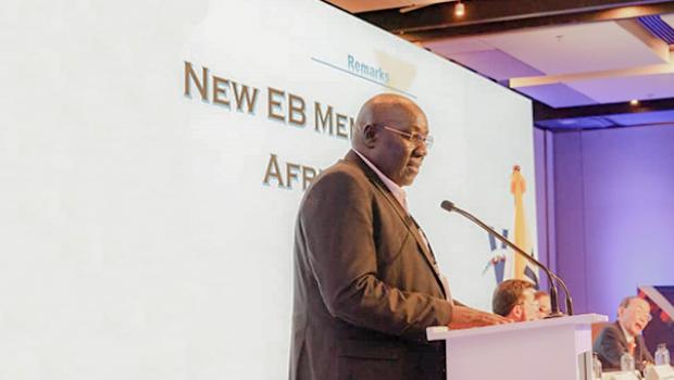 Commissioner Peter Emorut delivering the acceptance speech after the EC's election
